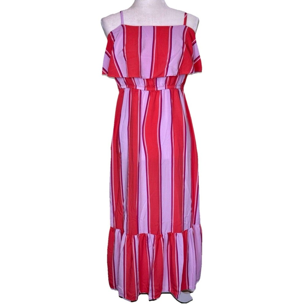 Women’s Striped Tiered Maxi Dress‎ Bohemian Beach Coastal Resort Vacation Sz Med